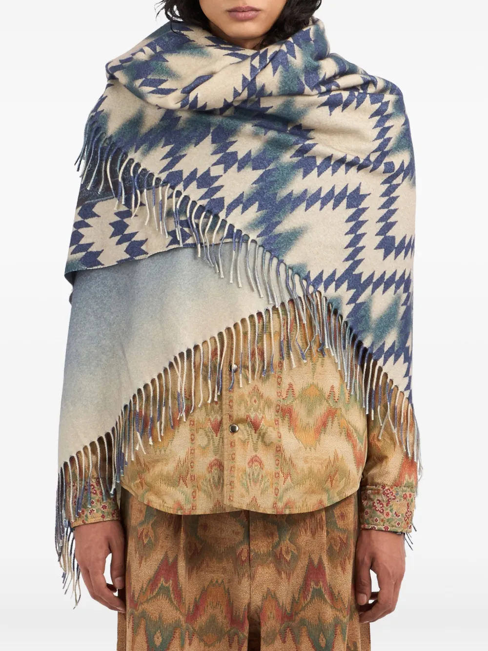 Шарф с геометричным узором и бахромой Pierre-Louis Mascia, синий
Шарф с геометричным узором и бахромой Pierre-Louis Mascia, синий