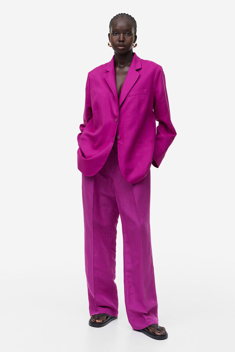 Широкие брюки из смесового льна H&M, фиолетовый
Широкие брюки из смесового льна H&M, фиолетовый