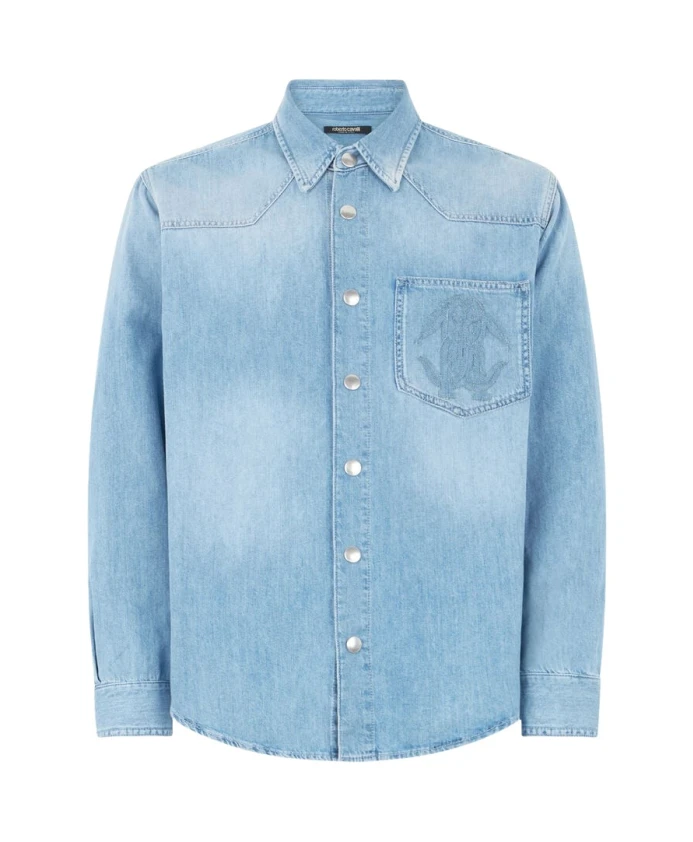 Джинсовая рубашка с монограммой змеи Roberto Cavalli, синий
Джинсовая рубашка с монограммой змеи Roberto Cavalli, синий