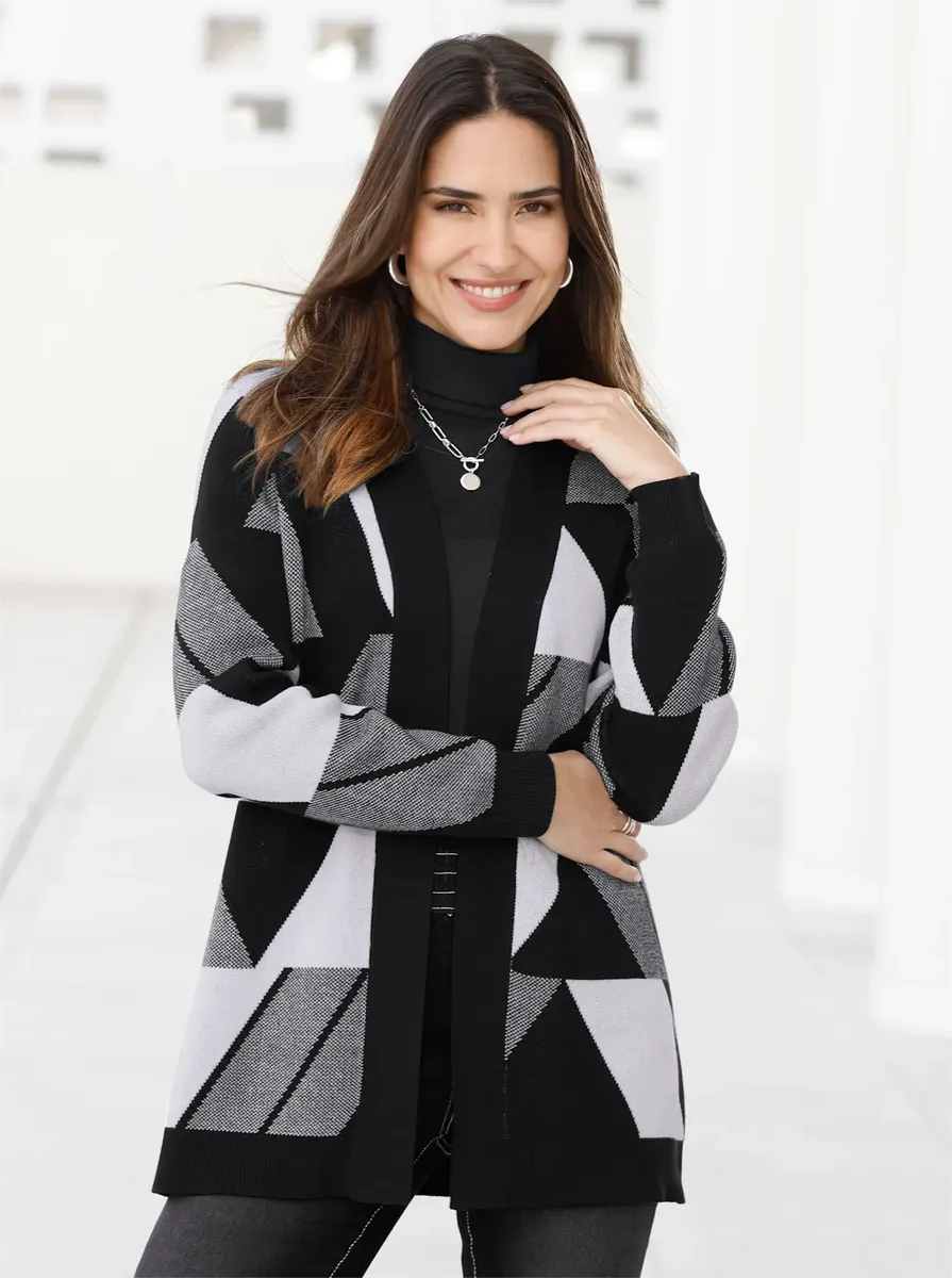 Классический кардиган Basics Classic Basics, черно-белый 
Классический кардиган Basics Classic Basics, черно-белый