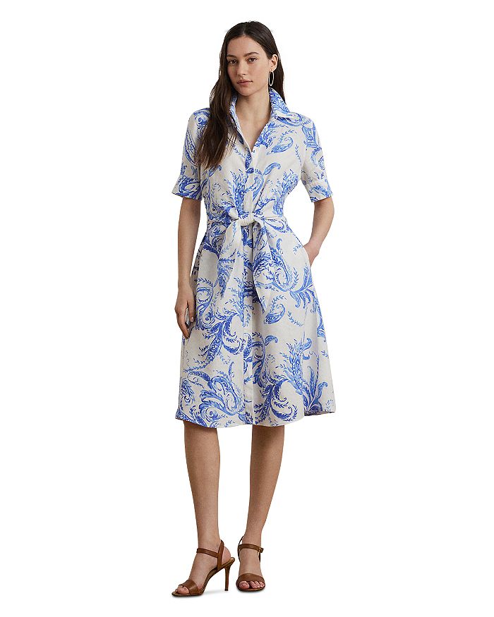 Платье-рубашка из льна с завязками спереди и узором пейсли Ralph Lauren, белый
Платье-рубашка из льна с завязками спереди и узором пейсли Ralph Lauren, белый