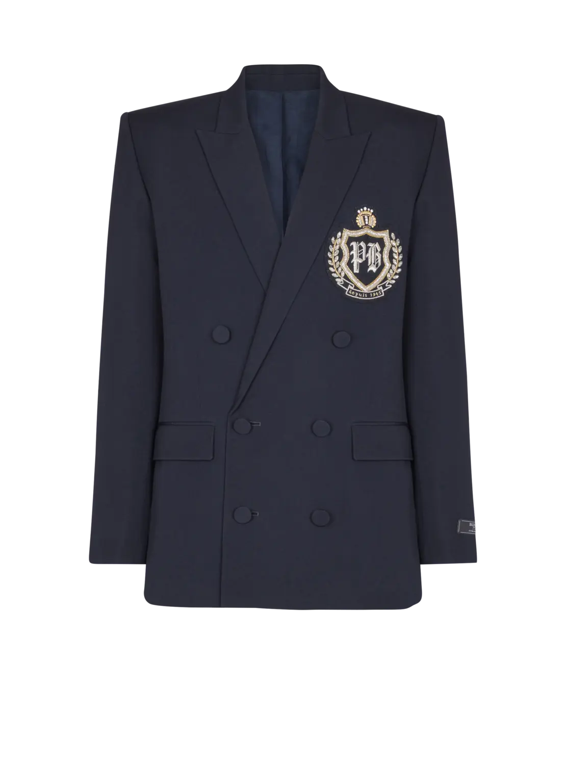 Шерстяной пиджак с кристаллической нашивкой Balmain, темно-синий
Шерстяной пиджак с кристаллической нашивкой Balmain, темно-синий