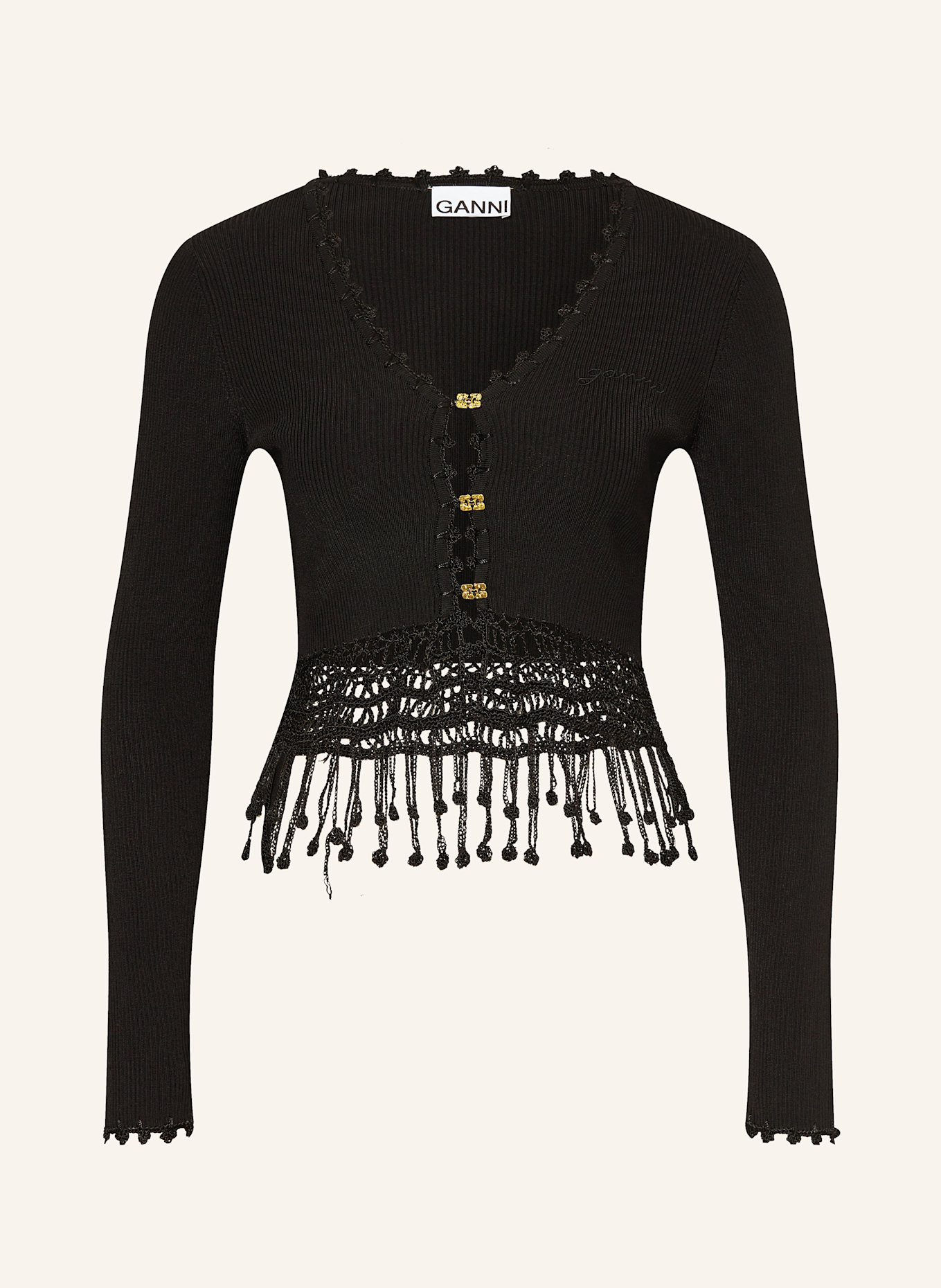 Блестящий кардиган Ganni, черный
Блестящий кардиган Ganni, черный