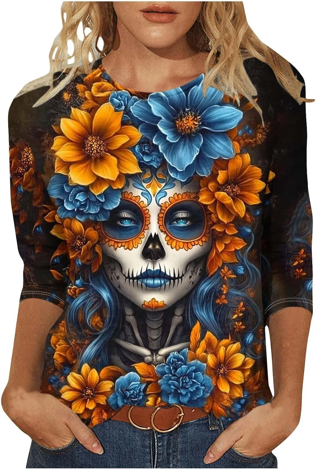 Женский топ с принтом, 3/4 рукава, цветочный и черепной принт Smxrfitk
Женский топ с принтом, 3/4 рукава, цветочный и черепной принт Smxrfitk