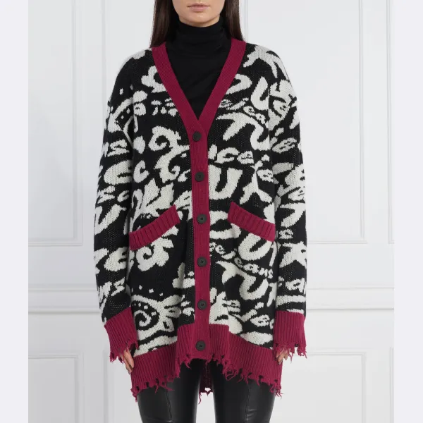 Кардиган свободного кроя с добавлением шерсти Versace, черный 
Кардиган свободного кроя с добавлением шерсти Versace, черный