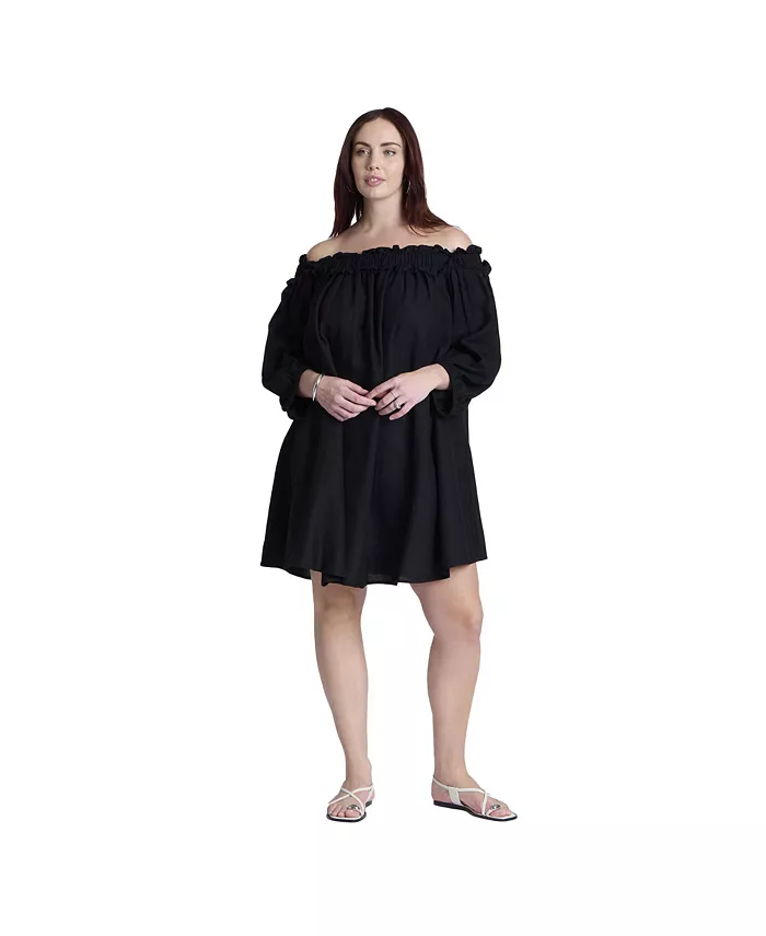 Женское мини-платье с рюшами на горловине ELOQUII, черный
Женское мини-платье с рюшами на горловине ELOQUII, черный