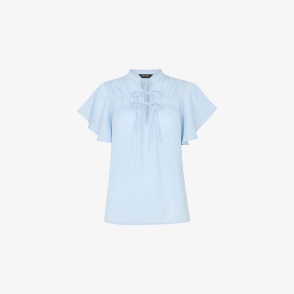 Блуза Whistles с воланами на рукавах и завязкой спереди, голубой
Блуза Whistles с воланами на рукавах и завязкой спереди, голубой