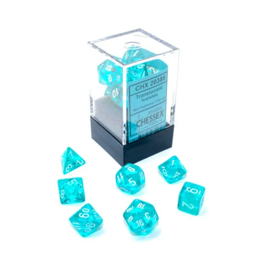 Набор Mini Poly — полупрозрачный бирюзовый с белым (7) (2-е издание), Dice - Miniature 10mm & 5mm (Chessex)
Набор Mini Poly — полупрозрачный бирюзовый с белым (7) (2-е издание), Dice - Miniature 10mm & 5mm (Chessex)