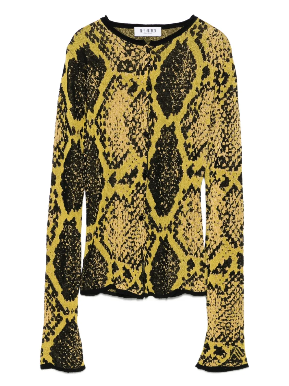 Кардиган вязки интарсия со змеиным принтом The Attico, желтый
Кардиган вязки интарсия со змеиным принтом The Attico, желтый