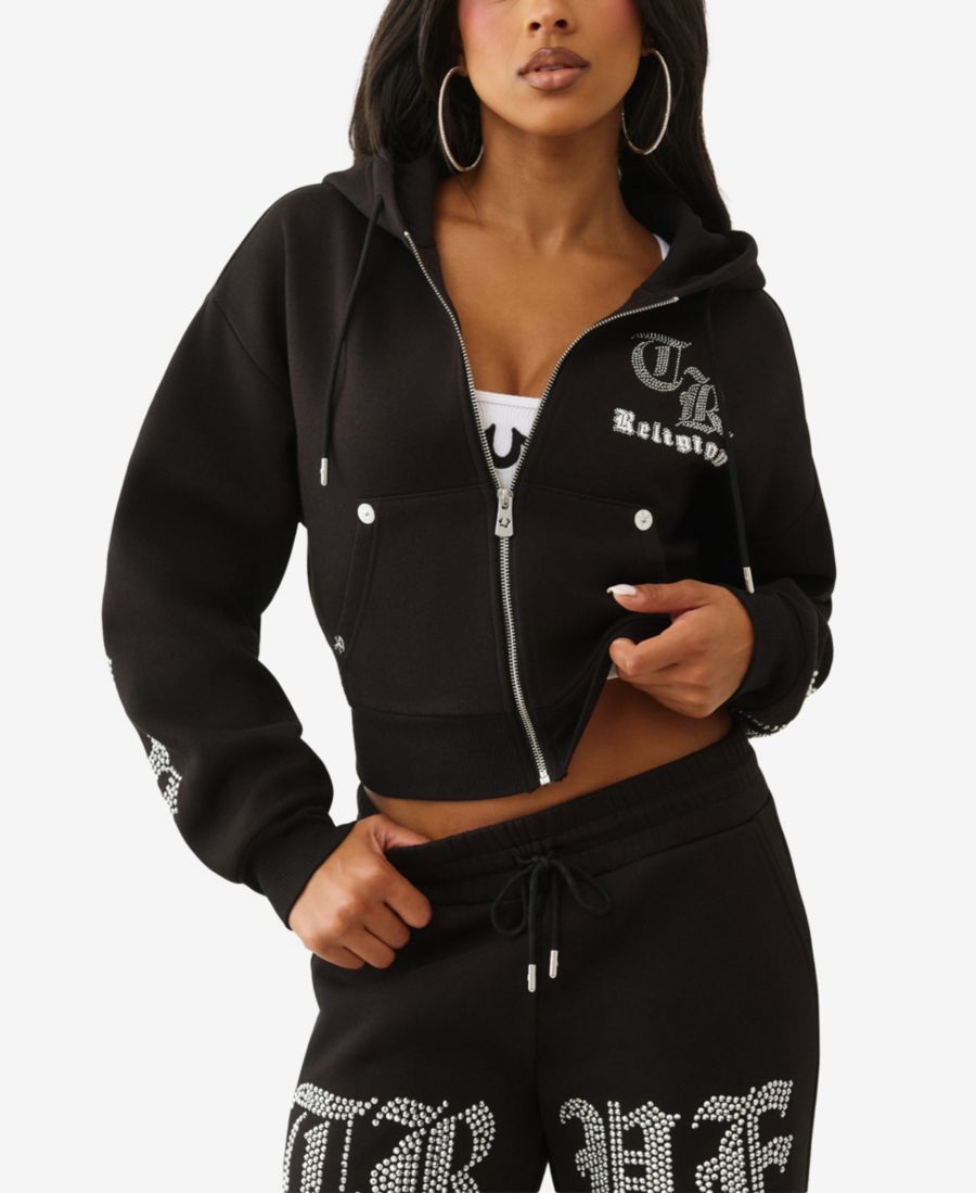 Женская укороченная толстовка на молнии с кристаллами True Religion, Jet Black
Женская укороченная толстовка на молнии с кристаллами True Religion, Jet Black