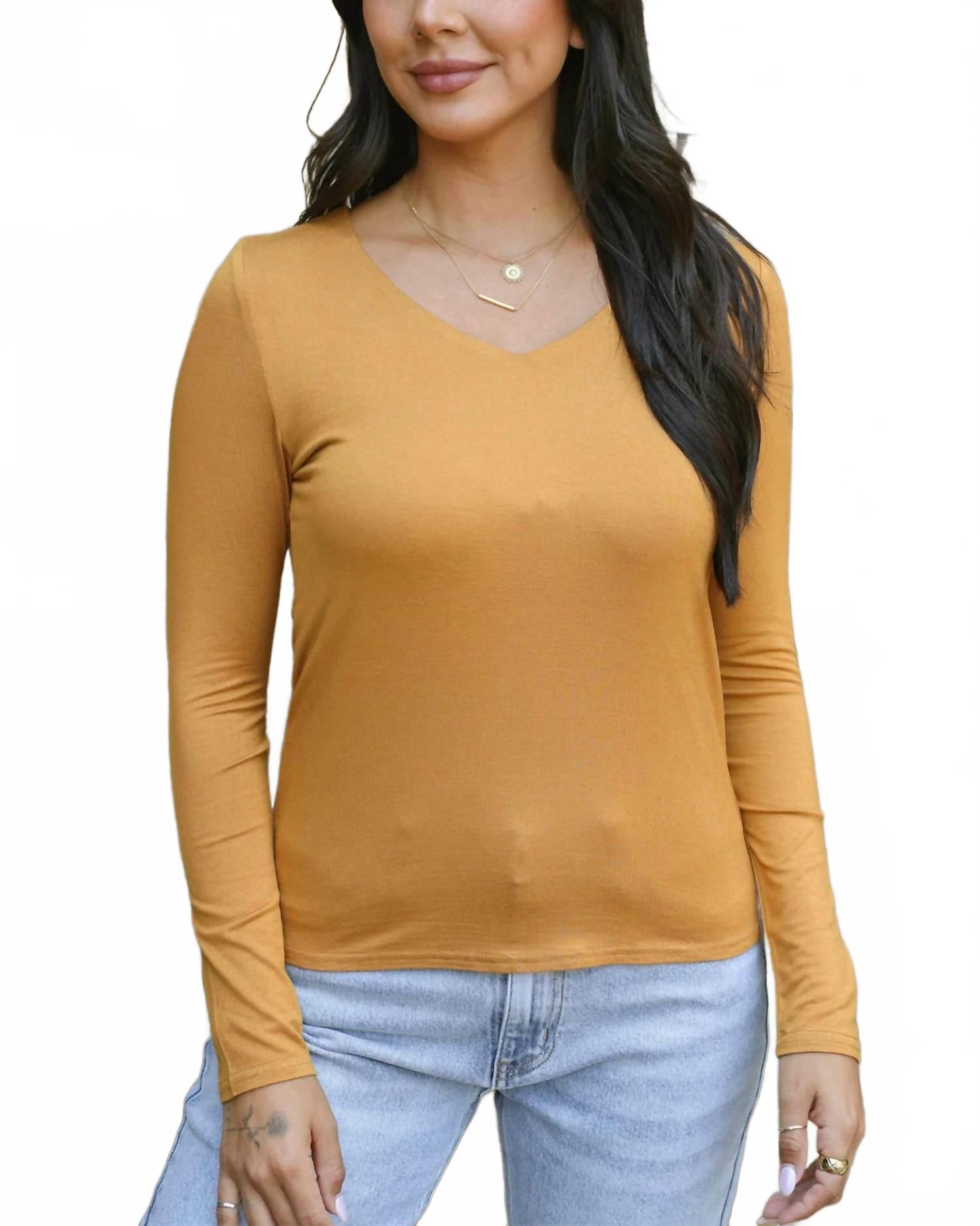 Модальная футболка с V-образным вырезом и длинными рукавами в горчичном цвете Grace and Lace, Mustard
Модальная футболка с V-образным вырезом и длинными рукавами в горчичном цвете Grace and Lace, Mustard