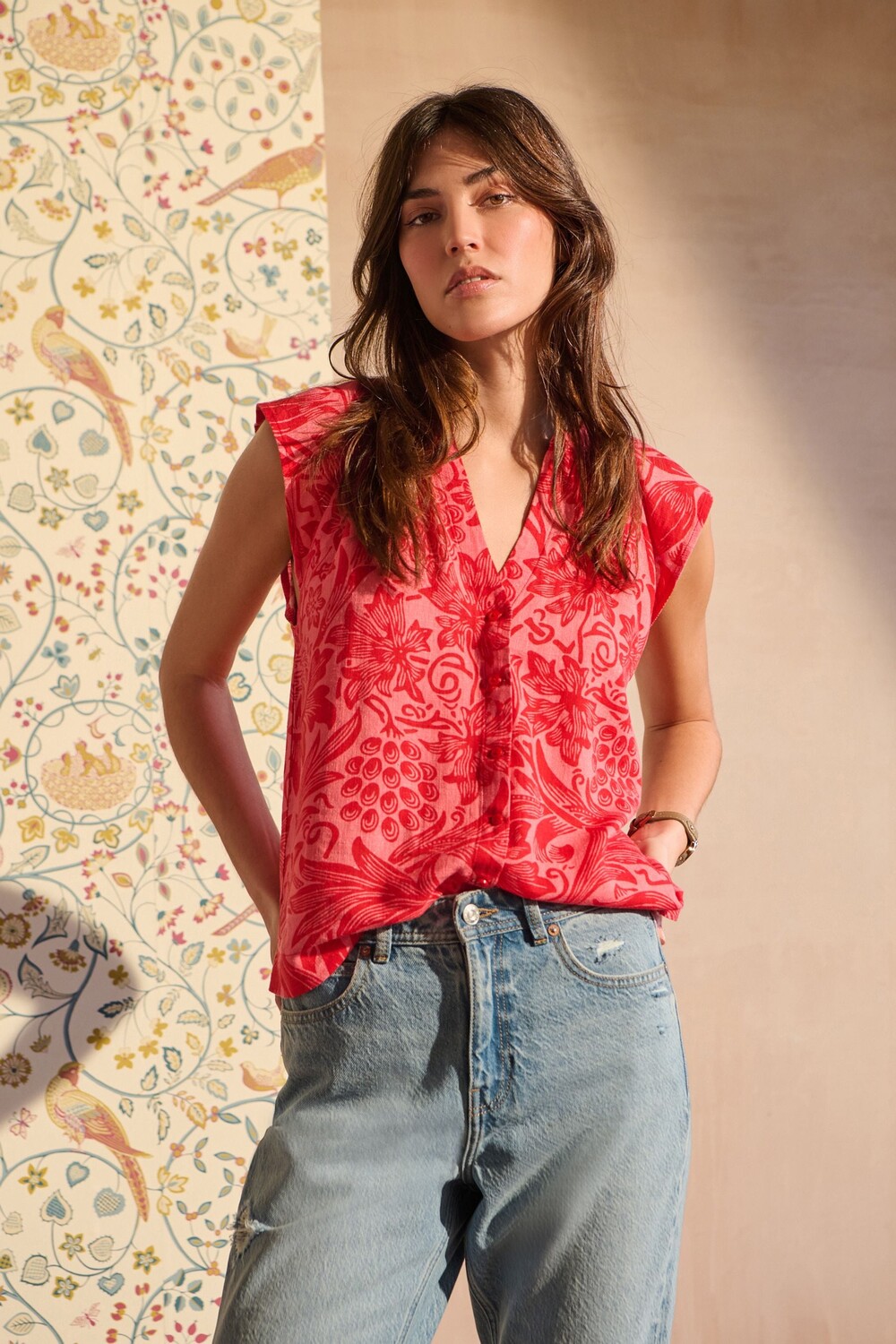 Топ на пуговицах со свободными рукавами и смесовым льном Next, мультиколор 
Топ на пуговицах со свободными рукавами и смесовым льном Next, мультиколор