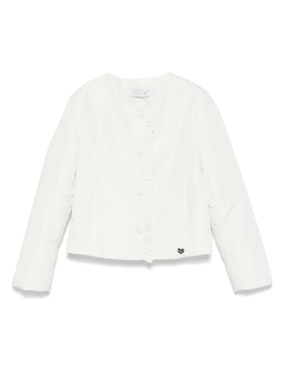Пуховик с оборками Monnalisa, белый
Пуховик с оборками Monnalisa, белый