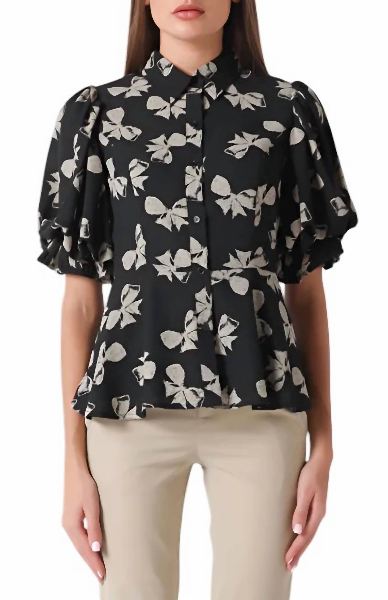 Блузка с баской и подолом черного/бежевого цвета Gracia
Блузка с баской и подолом черного/бежевого цвета Gracia