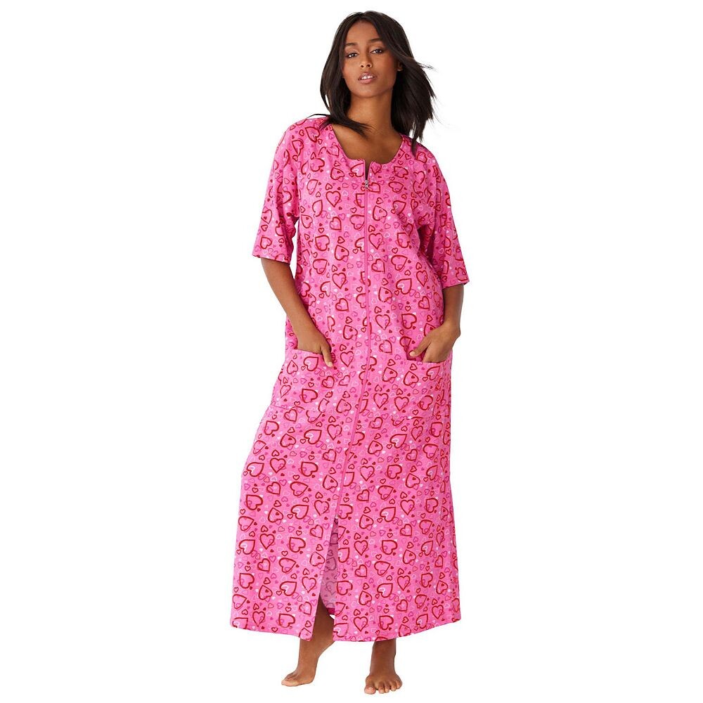 Dreams & Co. Женский длинный халат из френч терри небольшого размера с молнией спереди больших размеров, цвет Pink Hearts 
Dreams & Co. Женский длинный халат из френч терри небольшого размера с молнией спереди больших размеров, цвет Pink Hearts