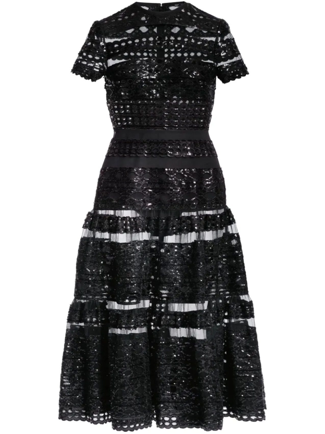 Платье миди из тюля с вышивкой Elie Saab, черный