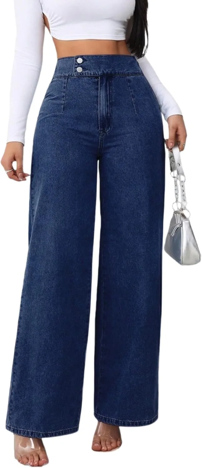 Женские синие джинсы с высокой талией, широкими штанинами, двойной застежкой и эластичным поясом TimeGofate
Женские синие джинсы с высокой талией, широкими штанинами, двойной застежкой и эластичным поясом TimeGofate