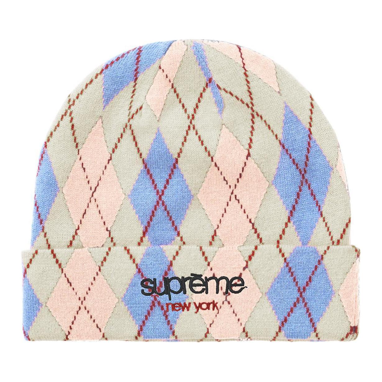 Supreme Аргайл кашемировая шапка, White 
Supreme Аргайл кашемировая шапка, White