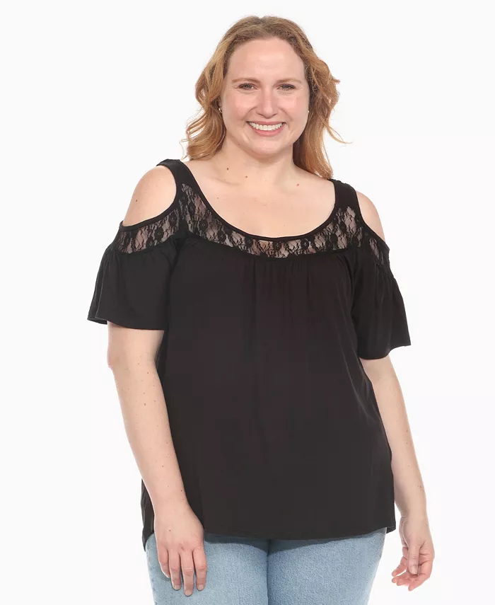 Трикотажный топ больших размеров с открытыми плечами и кружевной отделкой White Mark, черный
Трикотажный топ больших размеров с открытыми плечами и кружевной отделкой White Mark, черный