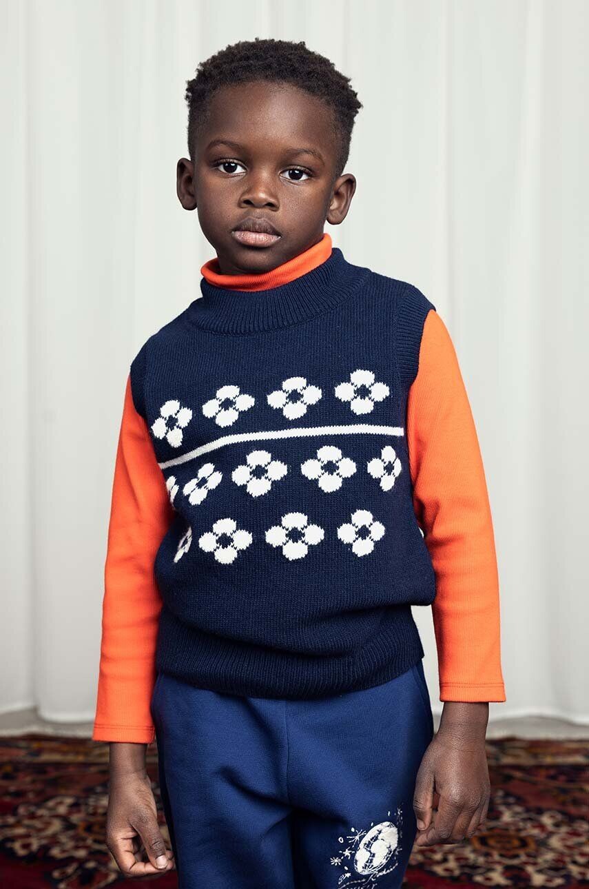 Детский жилет Mini Rodini из смесовой шерсти Flowers, темно-синий