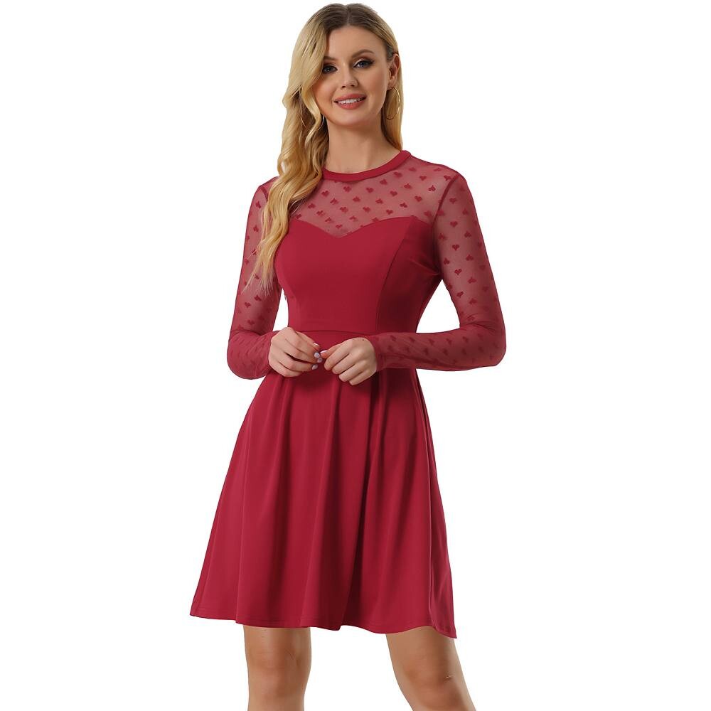 Женское прозрачное сетчатое короткое платье трапециевидной формы для выпускного в горошек с сердечками ALLEGRA K, красный