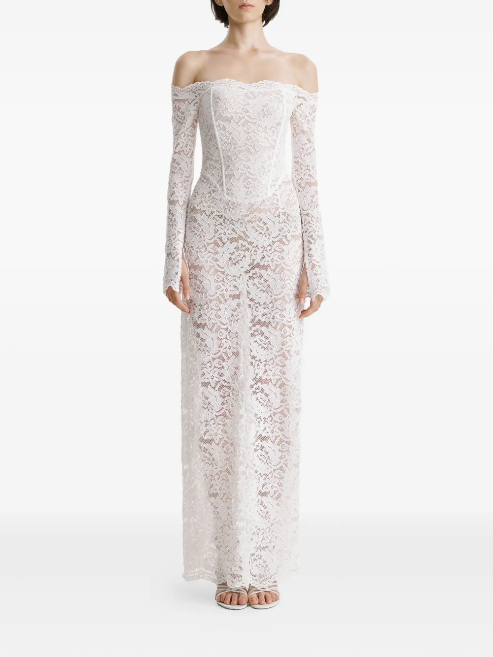 Длинное платье с открытыми плечами и кружевным корсетом 2310 STUDIO, белый
Длинное платье с открытыми плечами и кружевным корсетом 2310 STUDIO, белый