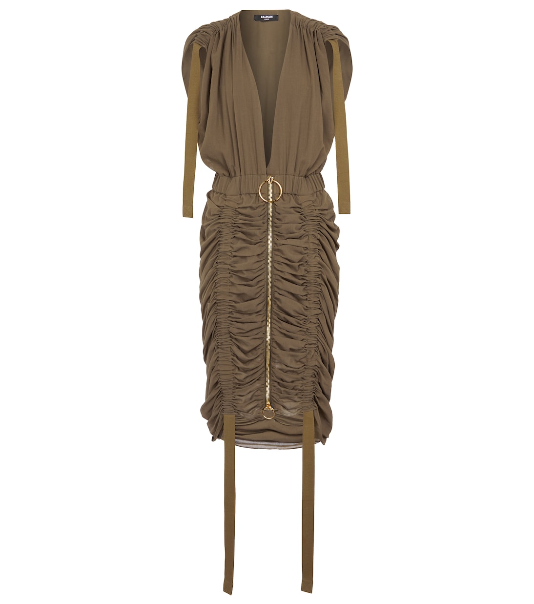 Платье миди из хлопкового джерси со сборками Balmain, Kaki
Платье миди из хлопкового джерси со сборками Balmain, Kaki