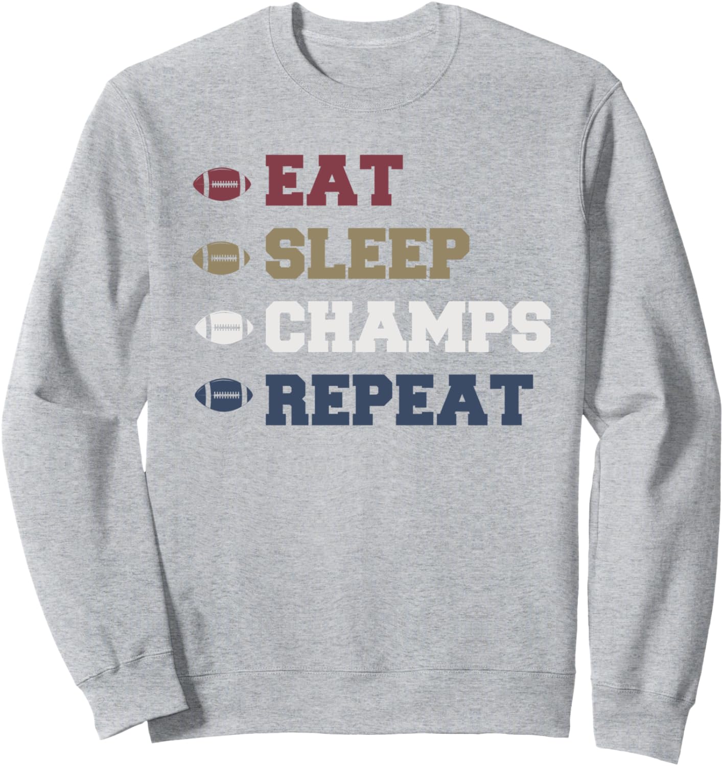 Забавная толстовка Ешь, спи, чемпионы, повтори чемпионы по американскому футболу Eat Sleep Champs Repeat, серый
Забавная толстовка Ешь, спи, чемпионы, повтори чемпионы по американскому футболу Eat Sleep Champs Repeat, серый