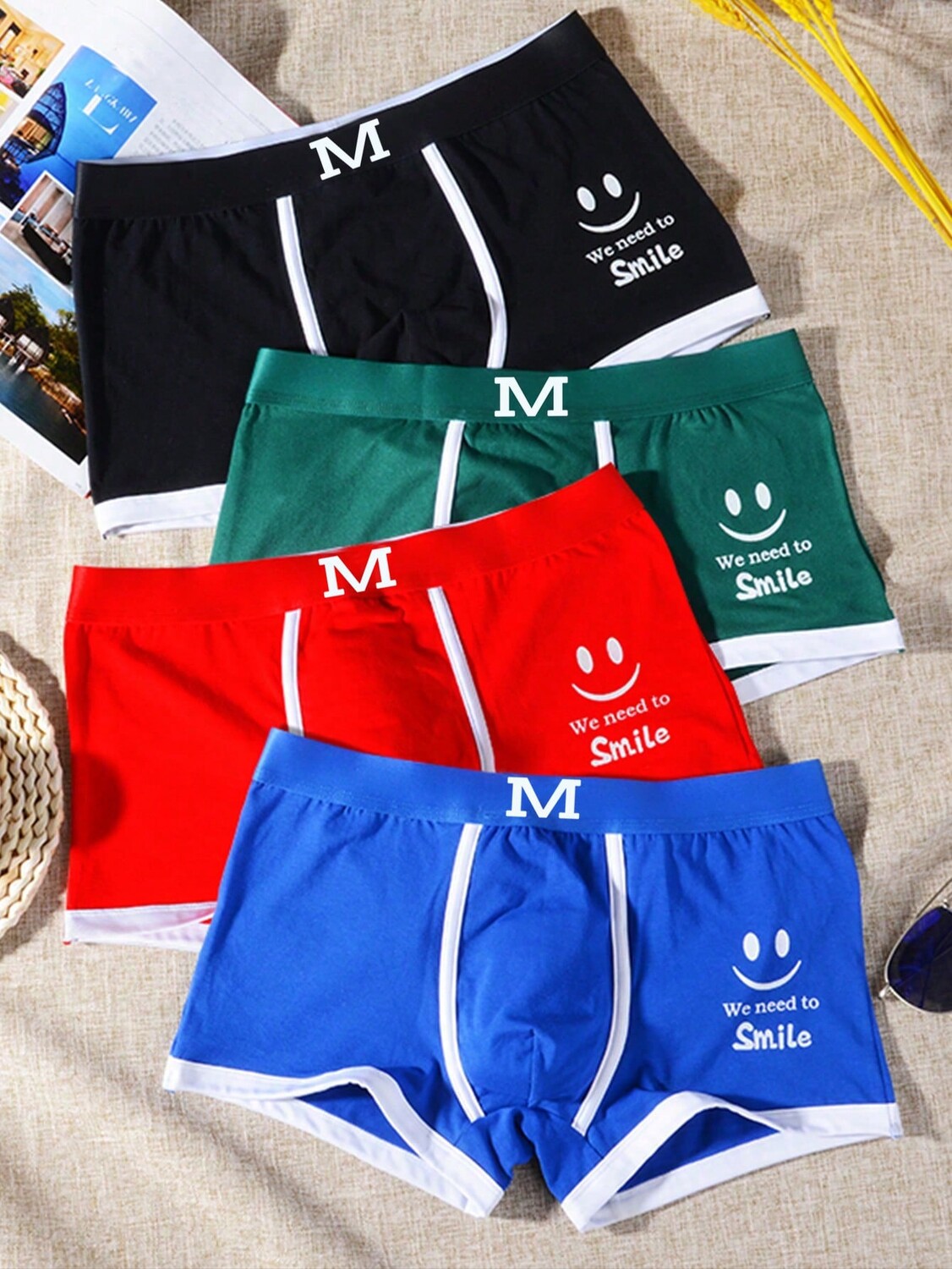 4шт Мужские дышащие мягкие удобные быстросохнущие эластичные модные шорты-боксеры, мультиколор 
4шт Мужские дышащие мягкие удобные быстросохнущие эластичные модные шорты-боксеры, мультиколор