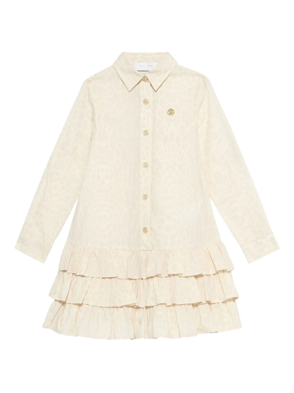 Платье с леопардовым принтом и оборками Roberto Cavalli Junior, нейтральный 
Платье с леопардовым принтом и оборками Roberto Cavalli Junior, нейтральный