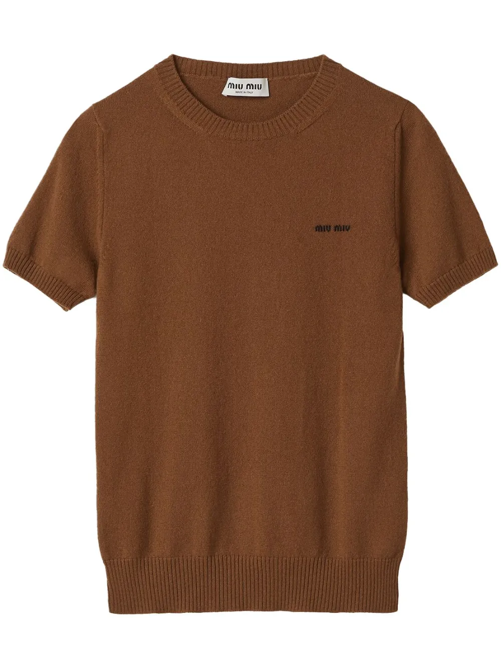 Кашемировый топ с логотипом вязки интарсия MIU MIU, коричневый
Кашемировый топ с логотипом вязки интарсия MIU MIU, коричневый