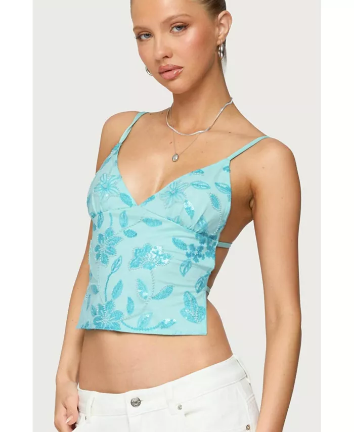Женский топ Pia с пайетками и цветочным принтом на спине Edikted, синий
Женский топ Pia с пайетками и цветочным принтом на спине Edikted, синий