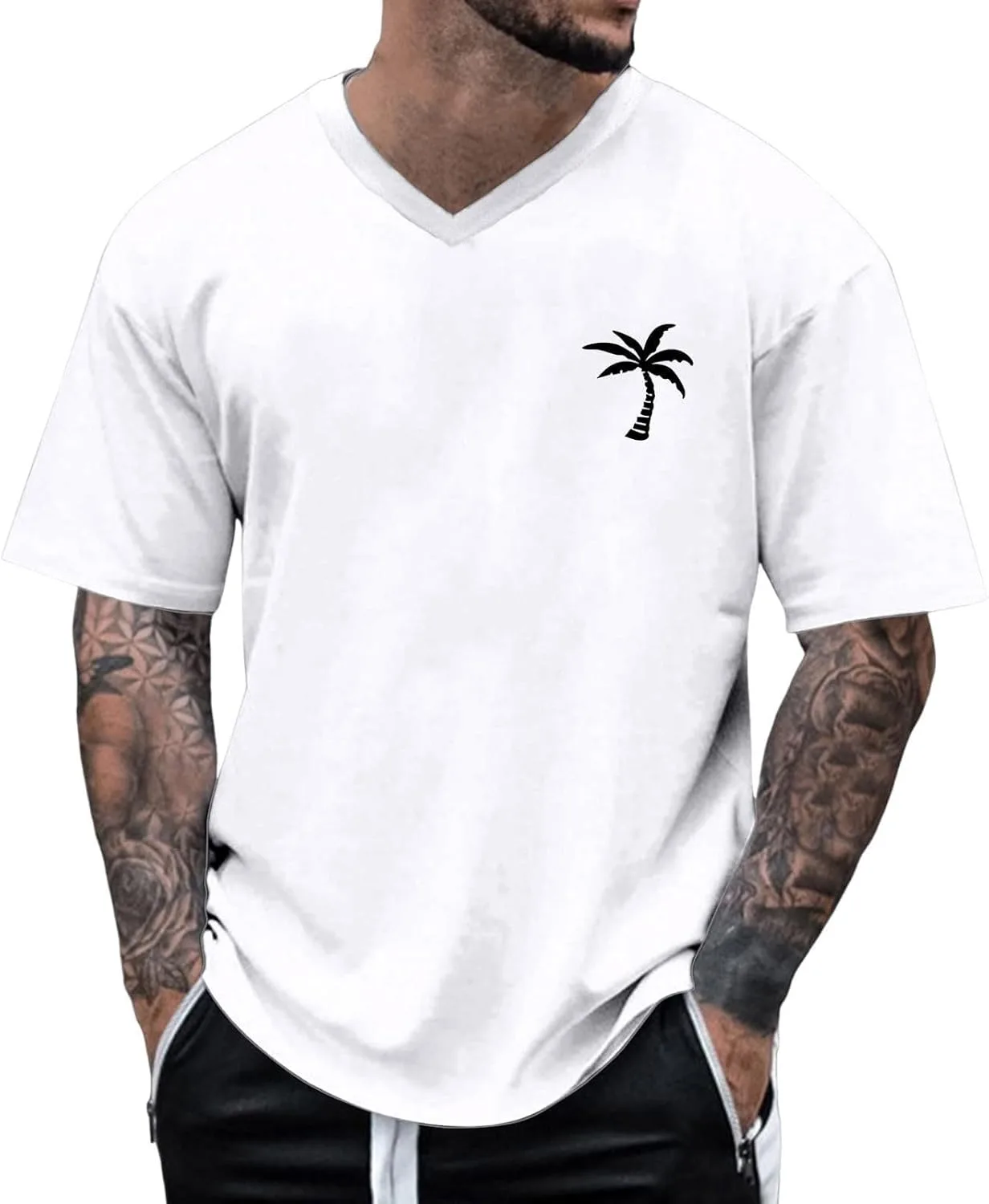 Футболка для пляжного отдыха с принтом пальмы, V-образный вырез, летняя
Футболка для пляжного отдыха с принтом пальмы, V-образный вырез, летняя