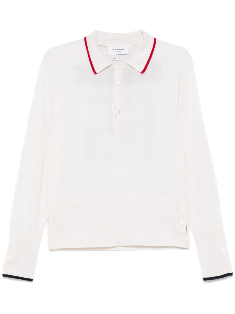 Кашемировая рубашка поло вязки интарсия THOM BROWNE, белый
Кашемировая рубашка поло вязки интарсия THOM BROWNE, белый