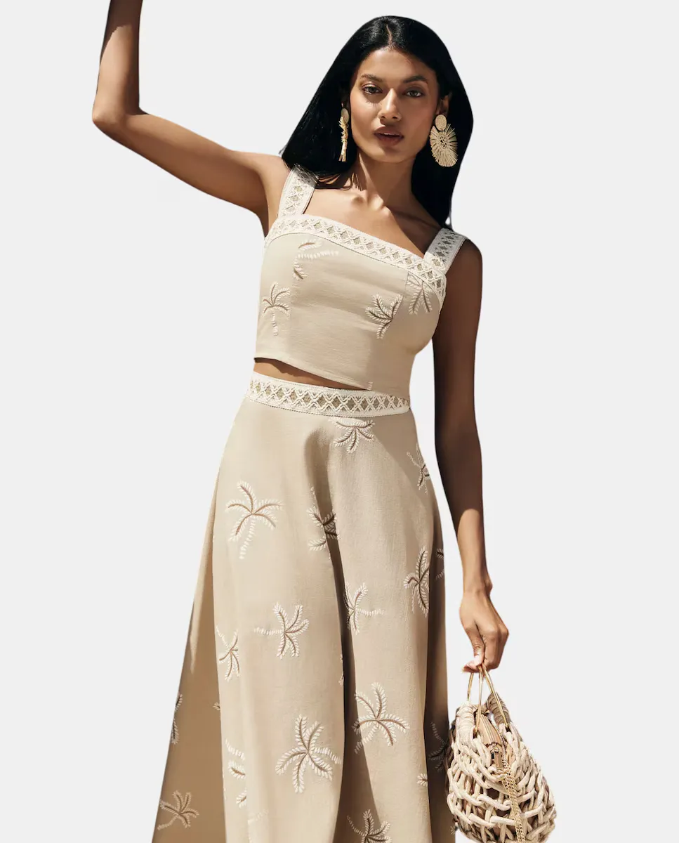 Женский топ с квадратным вырезом и принтом MIPHAI, бежевый 
Женский топ с квадратным вырезом и принтом MIPHAI, бежевый