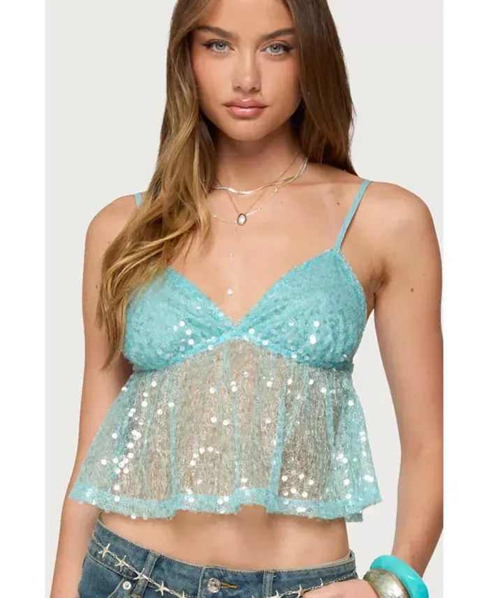 Женский прозрачный топ-бэбидолл с пайетками Edikted, синий
Женский прозрачный топ-бэбидолл с пайетками Edikted, синий