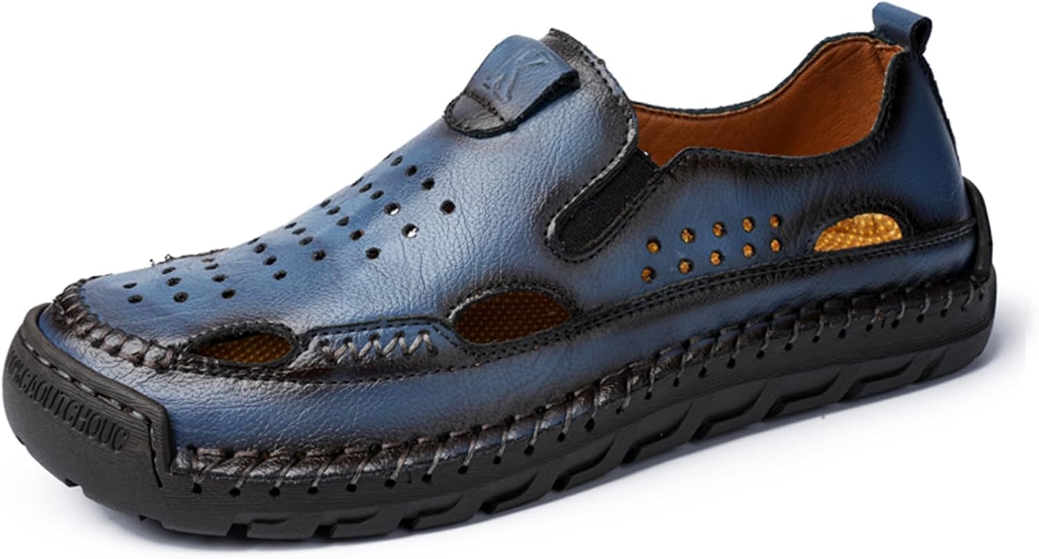 Мужские кожаные сандалии EGGDK для рыбалки, удобные, с закрытым носком, без застежки, с нескользящей амортизированной подошвой, дышащие, с вырезами, летние повседневные туфли, синий
Мужские кожаные сандалии EGGDK для рыбалки, удобные, с закрытым носком, без застежки, с нескользящей амортизированной подошвой, дышащие, с вырезами, летние повседневные туфли, синий