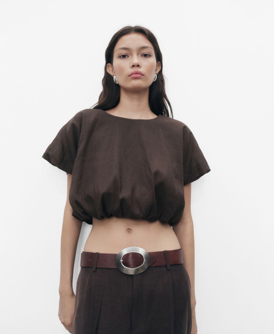 Женская укороченная блузка-баллон из рами MANGO, Brown
Женская укороченная блузка-баллон из рами MANGO, Brown