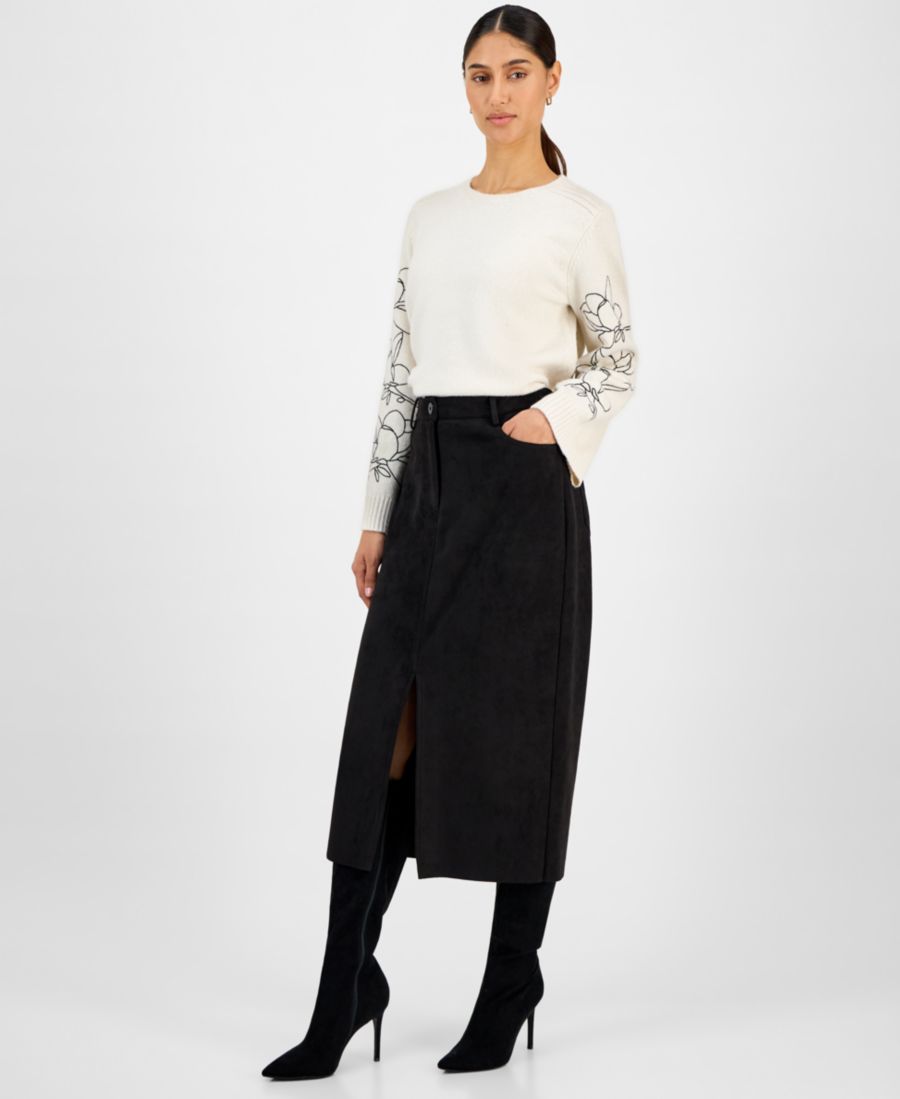 Женская юбка миди из искусственной замши с разрезом спереди T Tahari, Black
Женская юбка миди из искусственной замши с разрезом спереди T Tahari, Black