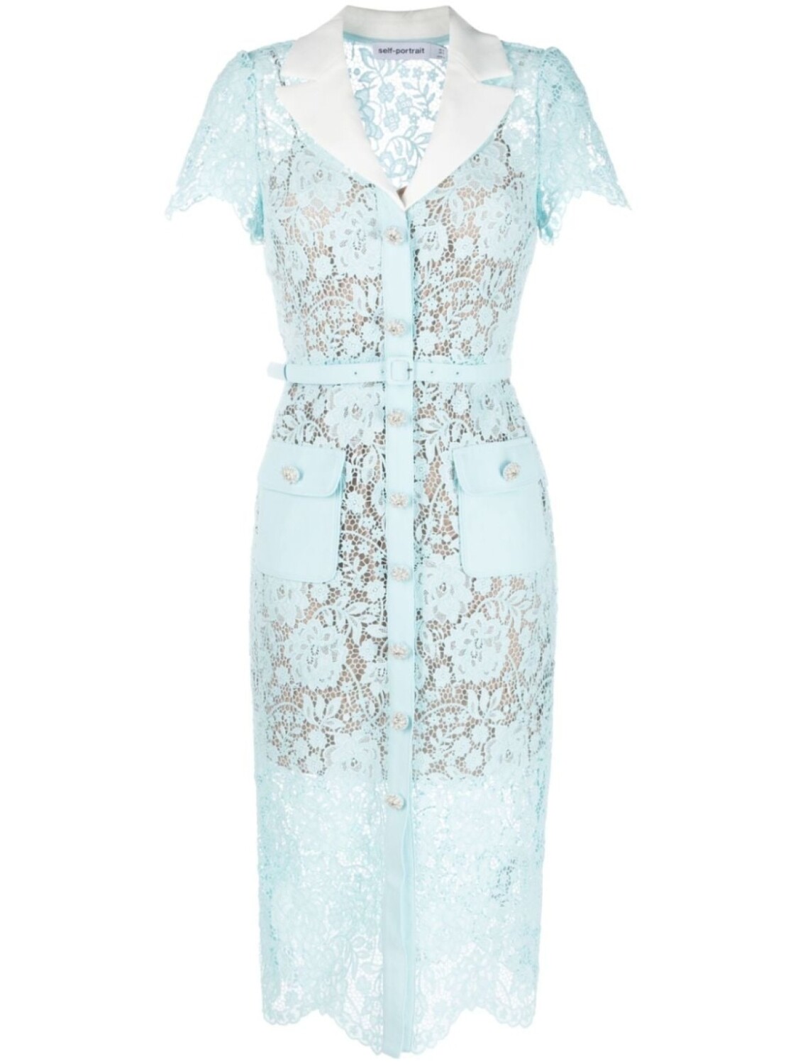 Self-Portrait кружевное платье-рубашка миди, синий 
Self-Portrait кружевное платье-рубашка миди, синий