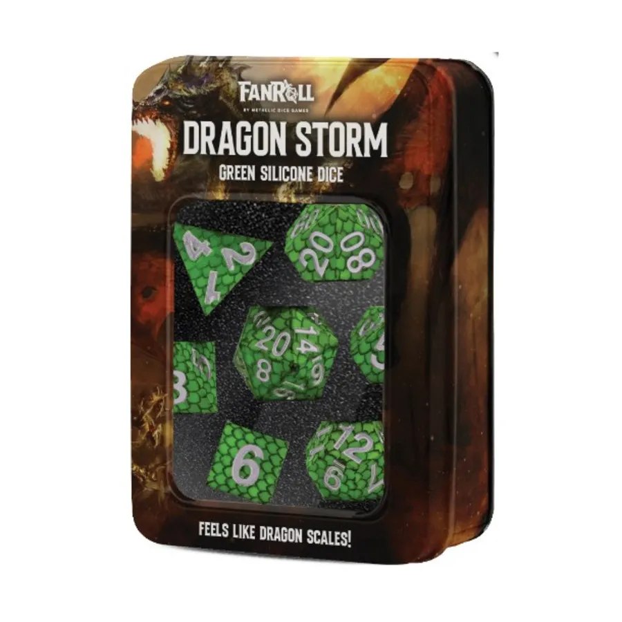 Полигональный набор Dragon Storm — чешуя зеленого дракона (7), Silicone Rubber Dice (Metallic Dice Games)
Полигональный набор Dragon Storm — чешуя зеленого дракона (7), Silicone Rubber Dice (Metallic Dice Games)