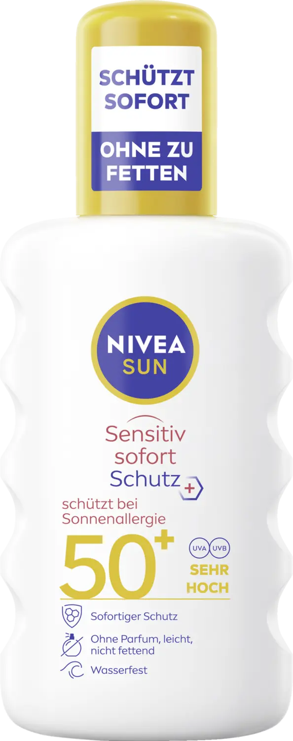 Солнцезащитный крем NIVEA SUN Sensitiv Sofort-Schutz Sonnenspray LSF 50+
Солнцезащитный крем NIVEA SUN Sensitiv Sofort-Schutz Sonnenspray LSF 50+