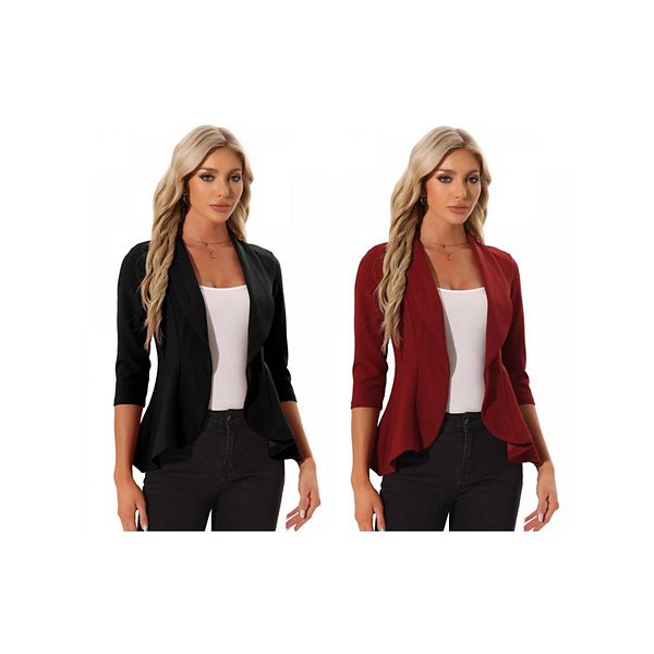 2 упаковки женского классического блейзера с открытым передом, драпированным воротником и рукавом 3/4 Allegra K, Black Red
2 упаковки женского классического блейзера с открытым передом, драпированным воротником и рукавом 3/4 Allegra K, Black Red