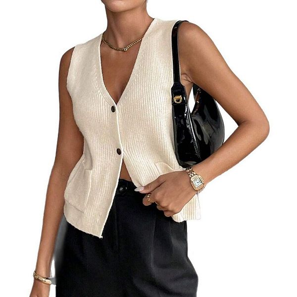 Женский вязаный жилет V-образного выреза с двумя карманами Yesfashion
Женский вязаный жилет V-образного выреза с двумя карманами Yesfashion