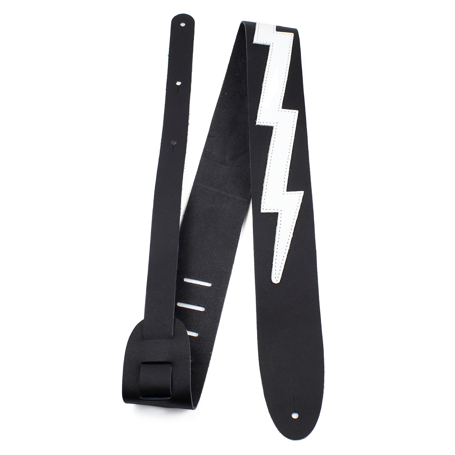 Кожаный ремень для гитары Perri's Lightning Bolt, черный, 2,5 дюйма.