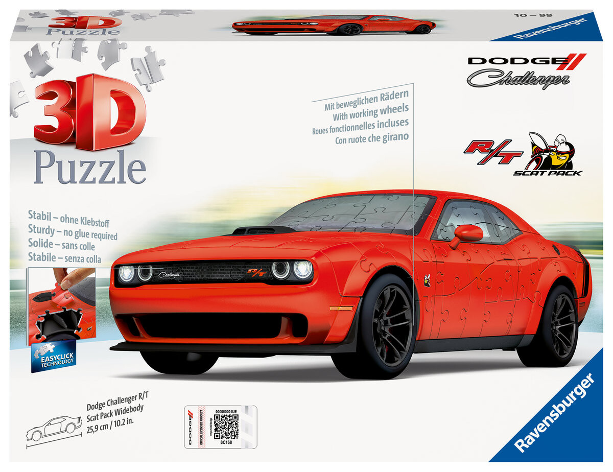 3D-пазлы, транспортные средства, широкофюзеляжный пакет Dodge Challenger R/T Scat Pack Ravensburger
3D-пазлы, транспортные средства, широкофюзеляжный пакет Dodge Challenger R/T Scat Pack Ravensburger