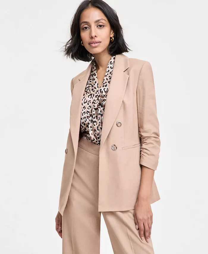 Женский льняной пиджак с открытой застежкой и рукавами с защипами Bar III, коричневый/бежевый
Женский льняной пиджак с открытой застежкой и рукавами с защипами Bar III, коричневый/бежевый