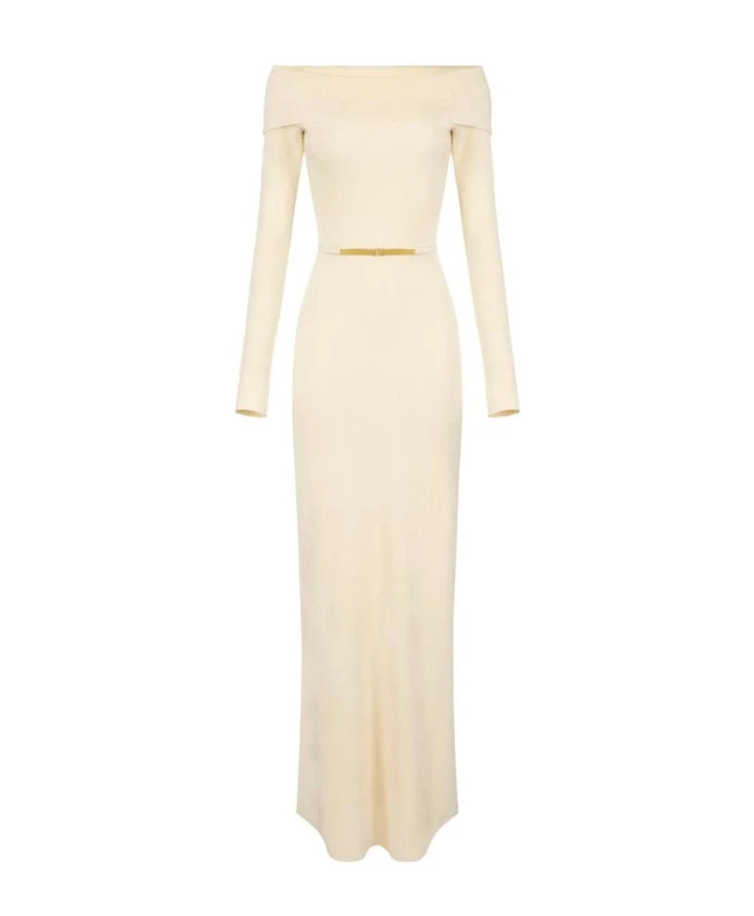 Платье из синели с поясом для красной дорожки Elisabetta Franchi, бежевый
Платье из синели с поясом для красной дорожки Elisabetta Franchi, бежевый