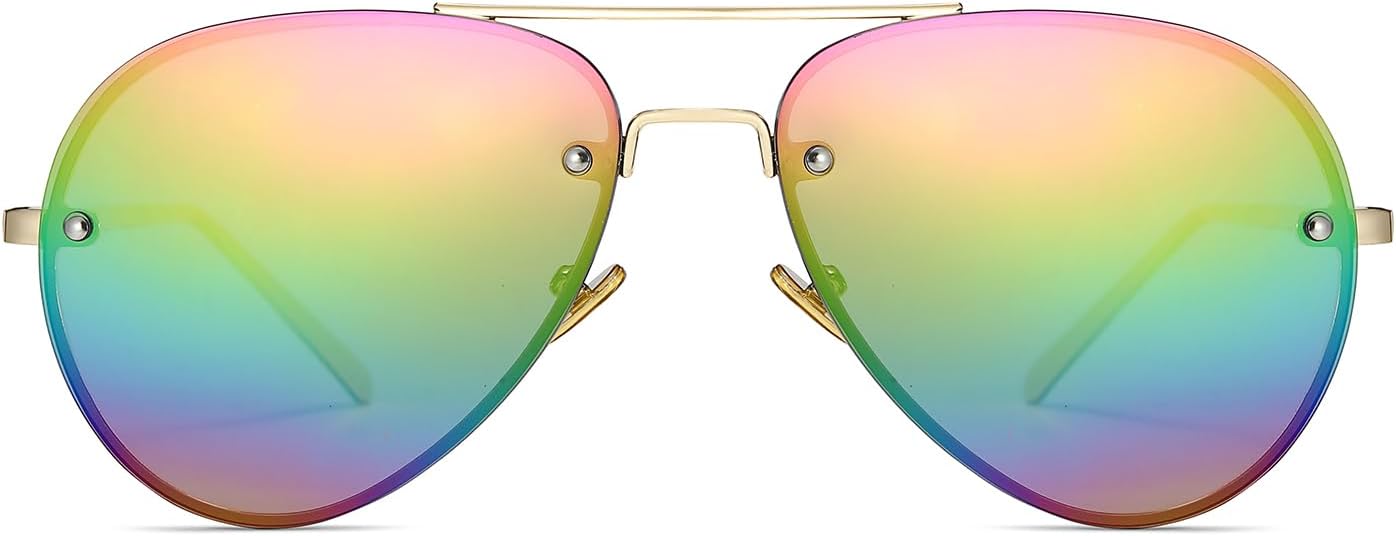 Классические солнцезащитные очки-авиаторы Freckles Mark большого размера в винтажном ретро-стиле с золотистой металлической оправой и прозрачными цветными линзами, диаметр линз 62 мм, Colorful Mirror
Классические солнцезащитные очки-авиаторы Freckles Mark большого размера в винтажном ретро-стиле с золотистой металлической оправой и прозрачными цветными линзами, диаметр линз 62 мм, Colorful Mirror