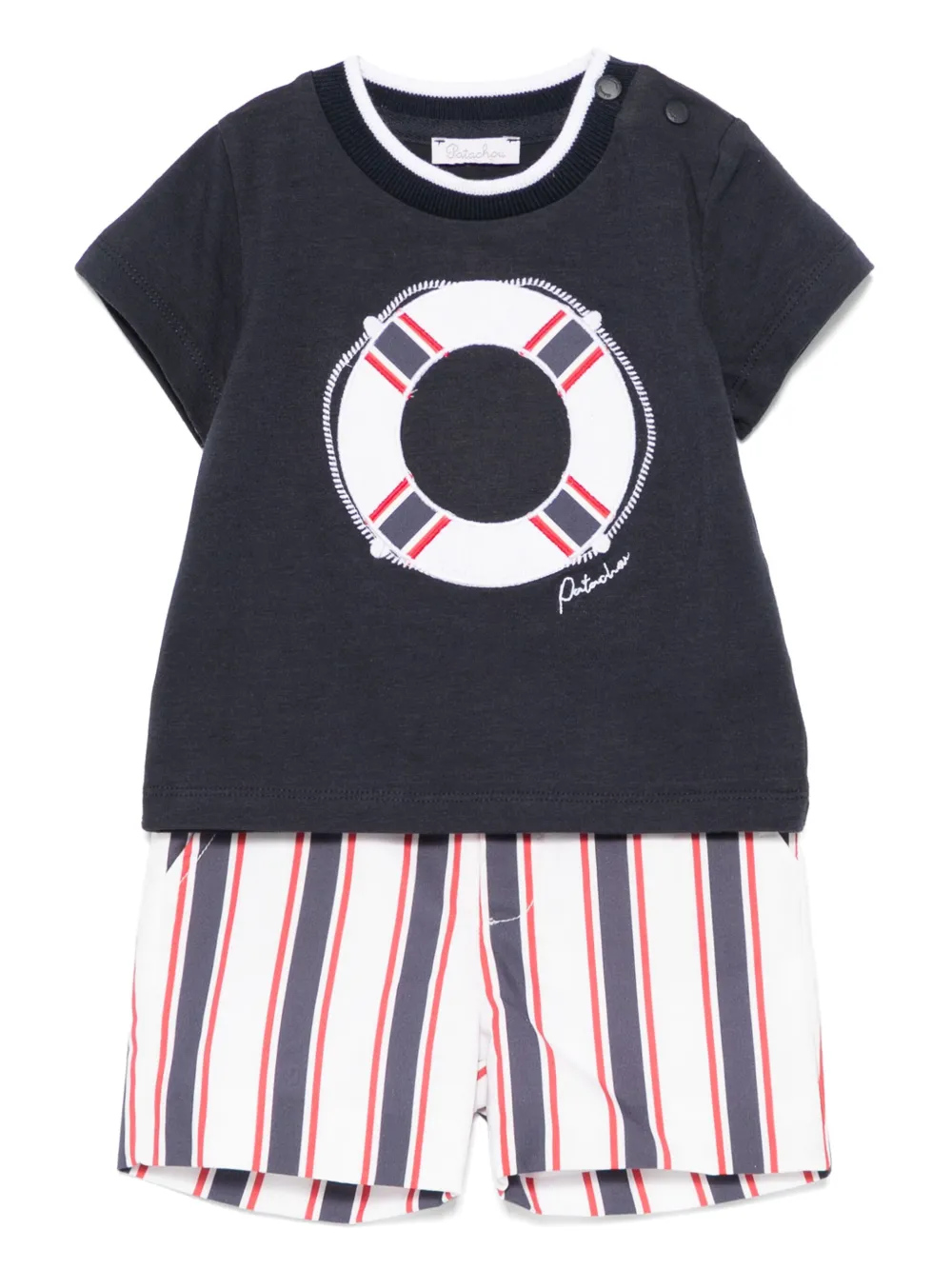 Комплект из футболки и полосатых шортов Patachou, синий 
Комплект из футболки и полосатых шортов Patachou, синий